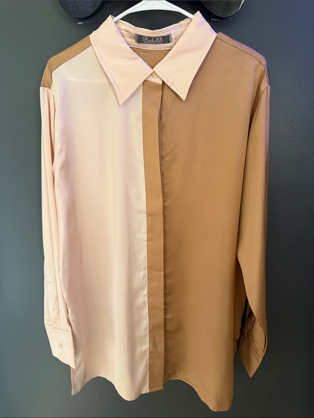 Pink and brown silky blouse